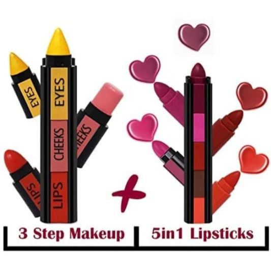 Ultimate Beauty Duo: 5-in-1 Multi-Color Lipstick & 3-in-1 Makeup Pencil Combo